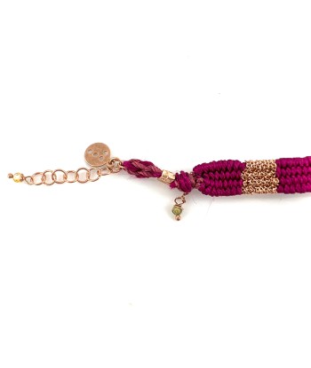 Bracelet Gourmette Tissé en Fil de Satin  Fuschia et Chaine en Plaqué Or Dans la société mordern