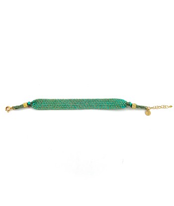 Bracelet Manchette Tissée en Fil de Satin Turquoise et Chaine en Plaqué Or prix