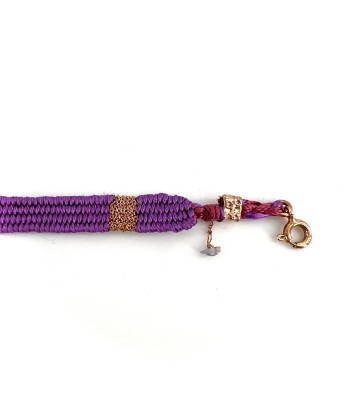 Bracelet Gourmette Tissé en Fil de Satin Violet et Chaine en Plaqué Or de l' environnement