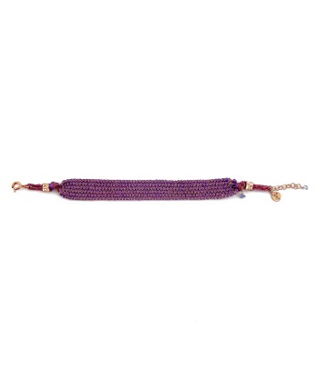 Bracelet Manchette Tissé en Fil de Satin Violet et Chaine en Plaqué Or plus qu'un jeu 