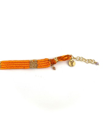 Bracelet Gourmette Tissé en Fil de Satin Orange et Chaine en Plaqué Or shop