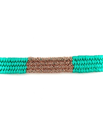 Bracelet Gourmette Tissé en Fil de Satin Turquoise et Chaine en Plaqué Or Jusqu'à 80% De Réduction