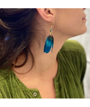 Boucles d'Oreilles JUNGLE Paon Bleu Profitez des Offres !