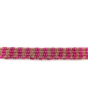 Bracelet Tissé en Fil de Satin Fuschia et Chaine en Plaqué Or de pas cher