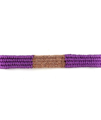 Bracelet Gourmette Tissé en Fil de Satin Violet et Chaine en Plaqué Or de l' environnement