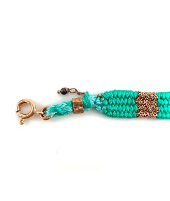 Bracelet Gourmette Tissé en Fil de Satin Turquoise et Chaine en Plaqué Or Jusqu'à 80% De Réduction