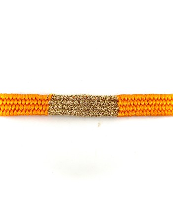 Bracelet Gourmette Tissé en Fil de Satin Orange et Chaine en Plaqué Or shop