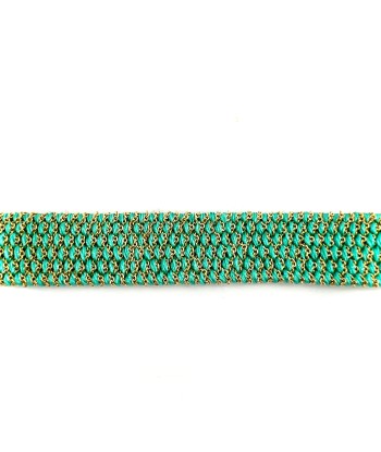 Bracelet Manchette Tissée en Fil de Satin Turquoise et Chaine en Plaqué Or prix