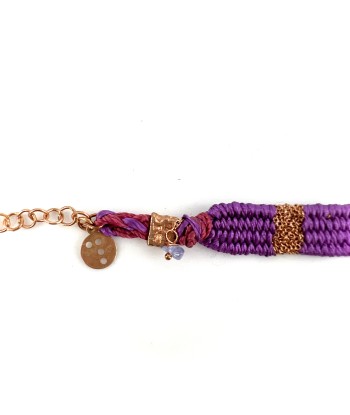 Bracelet Gourmette Tissé en Fil de Satin Violet et Chaine en Plaqué Or de l' environnement