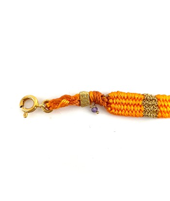 Bracelet Gourmette Tissé en Fil de Satin Orange et Chaine en Plaqué Or shop