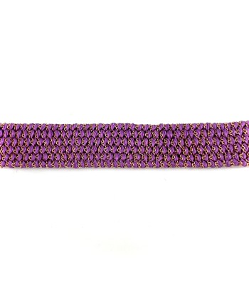 Bracelet Manchette Tissé en Fil de Satin Violet et Chaine en Plaqué Or plus qu'un jeu 