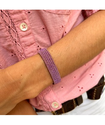 Bracelet Manchette Tissé en Fil de Satin Violet et Chaine en Plaqué Or plus qu'un jeu 