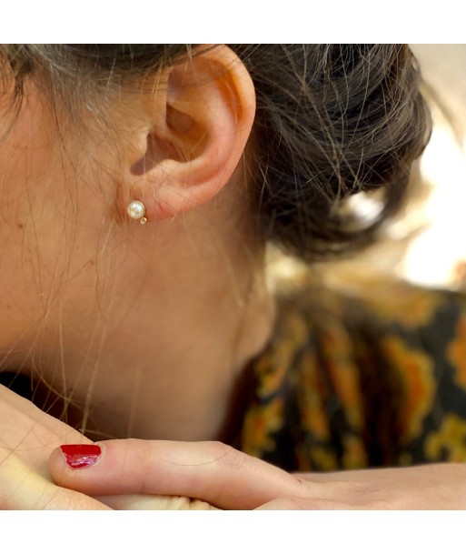 Boucles d'Oreilles Puces en Perles Blanches le concept de la Pate a emporter 