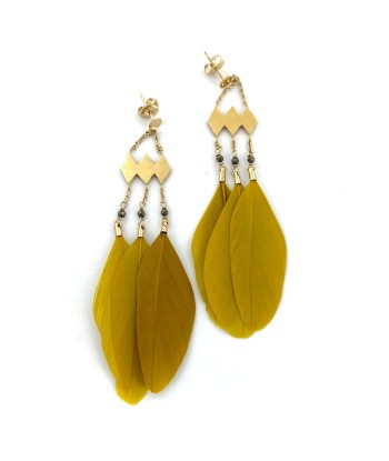 Boucles d'Oreilles JAHIA en Plumes Moutarde en ligne