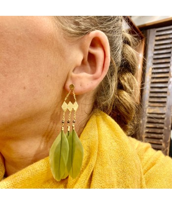 Boucles d'Oreilles JAHIA en Plumes Vert d'Eau de technologie