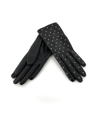 Gants en cuir Noir Clous Argent destockage