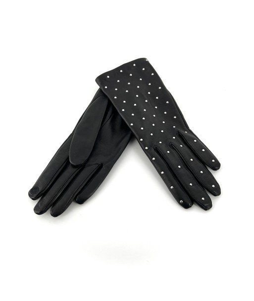 Gants en cuir Noir Clous Argent destockage