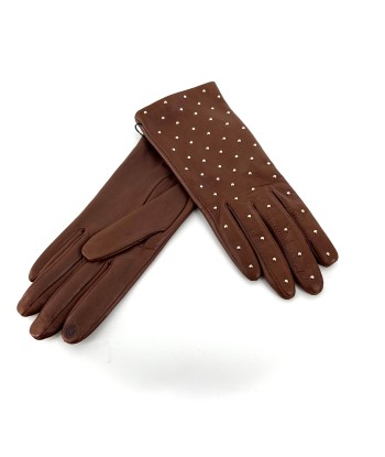 Gants en Cuir Marron Clous Doré Par le système avancé 