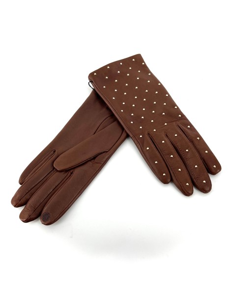 Gants en Cuir Marron Clous Doré Par le système avancé 