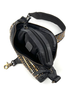 Sac Banane en Cuir Noir et Clous Plats Bicolores Profitez des Offres !