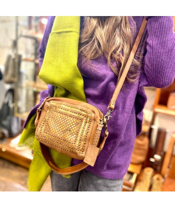 Petit Sac en Cuir Ocre et Clous Plats Bicolores 50% de réduction en Octobre 2024