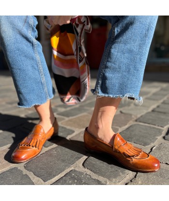 Mocassin Frangé en Cuir Lavé Camel Profitez des Offres !