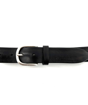 Ceinture en Cuir Noir Veiné Boucle Arrondie Vieil Argent livraison et retour toujours gratuits