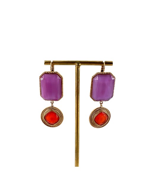 Boucle d'Oreille LOUISE GM en Pâte de Verre Violet et Corail prix pour 