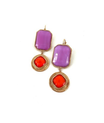 Boucle d'Oreille LOUISE GM en Pâte de Verre Violet et Corail prix pour 