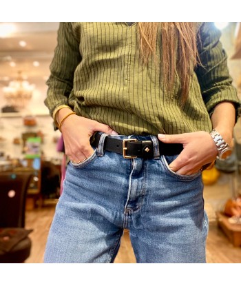 Ceinture LA TURENNE en Cuir Noir en linge