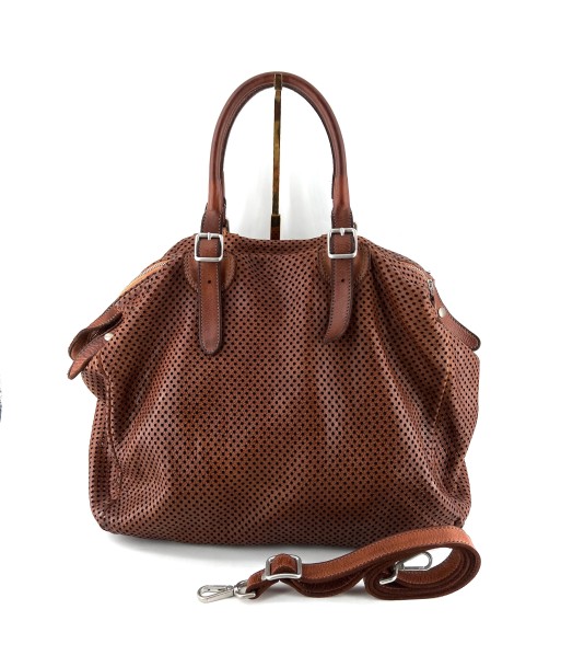 Sac PLAZA en Cuir Perforé Caramel 50-70% off 