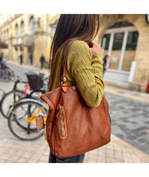 Sac OUTDOOR en Cuir Perforé Caramel pas cher chine