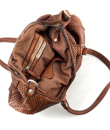 Sac OUTDOOR en Cuir Perforé Caramel pas cher chine