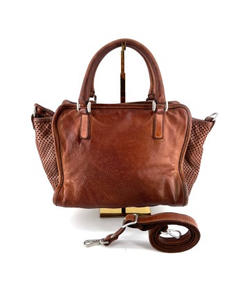 Sac ALGHERO en Cuir et Cuir Perforé Caramel soldes