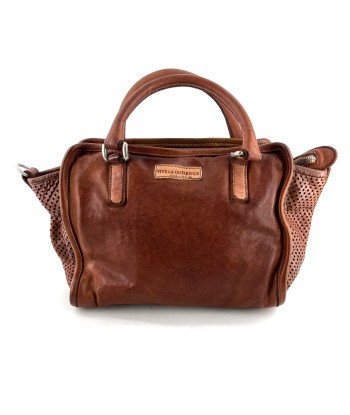 Sac ALGHERO en Cuir et Cuir Perforé Caramel soldes