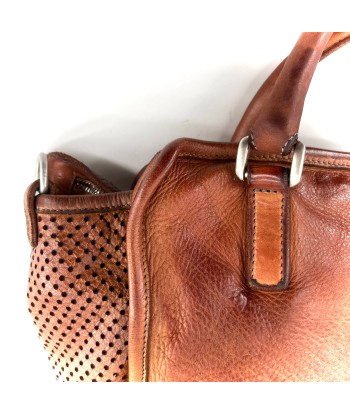 Sac ALGHERO en Cuir et Cuir Perforé Caramel soldes