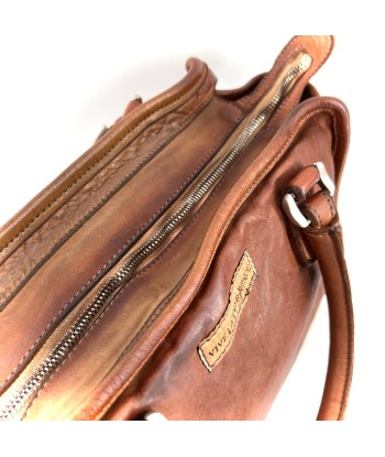 Sac ALGHERO en Cuir et Cuir Perforé Caramel soldes