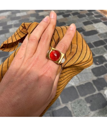 Large Bague en Plaqué Or et Pâte de Verre Brique ouvre sa boutique