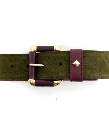 Ceinture LA COULOMB en Velours Leccio et Cuir Bordeaux en ligne des produits 