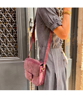 Sac LOUISE en Cuir Mauve Imprimé Python pas cher chine