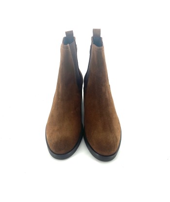 Chelsea Boots Talon Trotteur en Daim Cognac brillant des détails fins