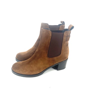 Chelsea Boots Talon Trotteur en Daim Cognac brillant des détails fins