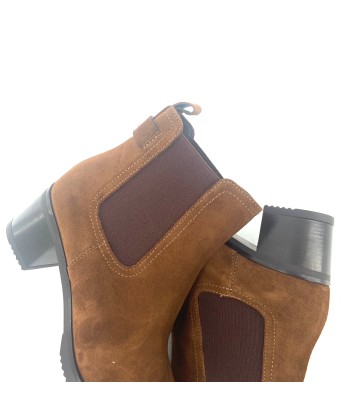 Chelsea Boots Talon Trotteur en Daim Cognac brillant des détails fins