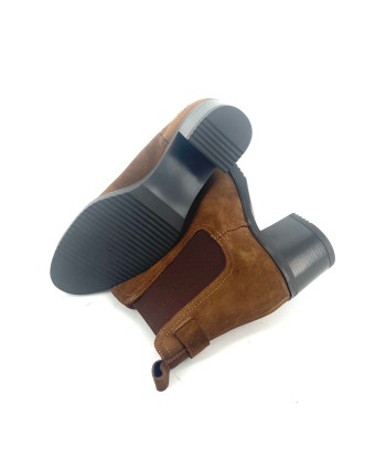 Chelsea Boots Talon Trotteur en Daim Cognac brillant des détails fins