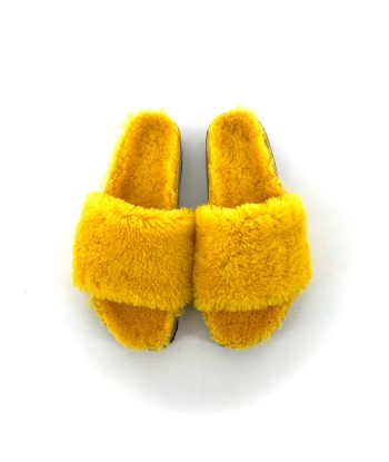 Pantoufles en Peau Lainée Jaune Semelle façon "Birkenstock" l'achat 