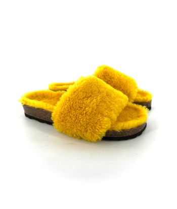 Pantoufles en Peau Lainée Jaune Semelle façon "Birkenstock" l'achat 