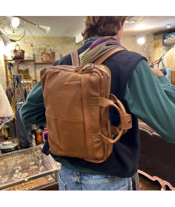 Astucieux Cartable Sac à Dos en Cuir Camel shop