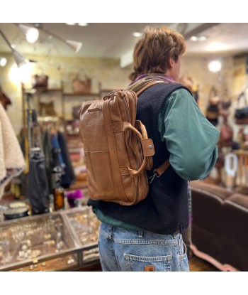 Astucieux Cartable Sac à Dos en Cuir Camel shop