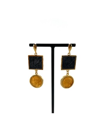 Boucles d'Oreilles en Plaqué Or et Résine Gold et Noir l'achat 