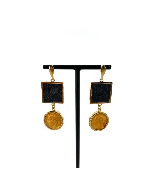 Boucles d'Oreilles en Plaqué Or et Résine Gold et Noir l'achat 